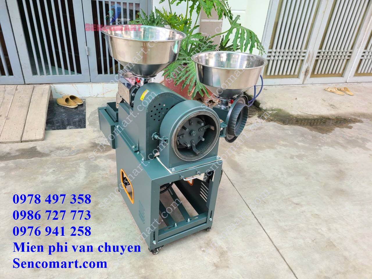 Máy xát gạo gia đình HA 5555 mầu ghi phễu inox