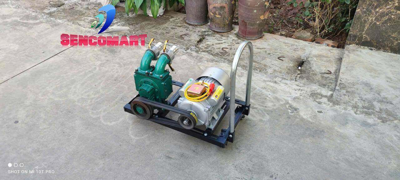 Máy bơm hút bùn 1 pha 3.5kW: Họng 50mm, tua chậm tải nặng, đầu bơm cửa ngang.