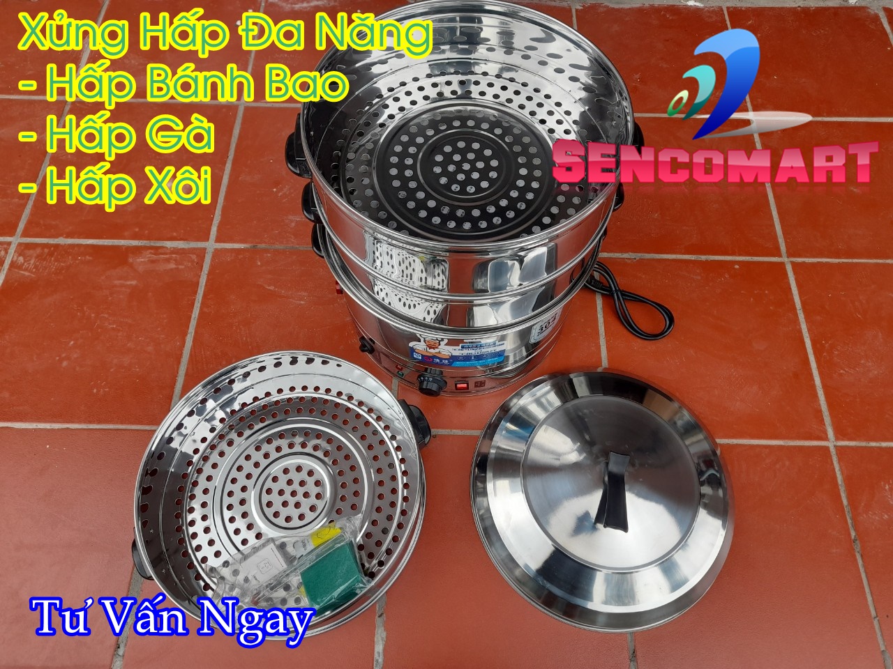 Nồi hấp bánh bao bằng điện 3 tầng 47 - 52 cm HÀNG NHẬP KHẨU