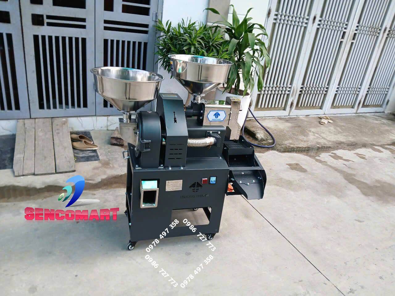 Máy xát lúa liên hoàn. phễu, đầu ra đầu xát đều là inox Trường Thành