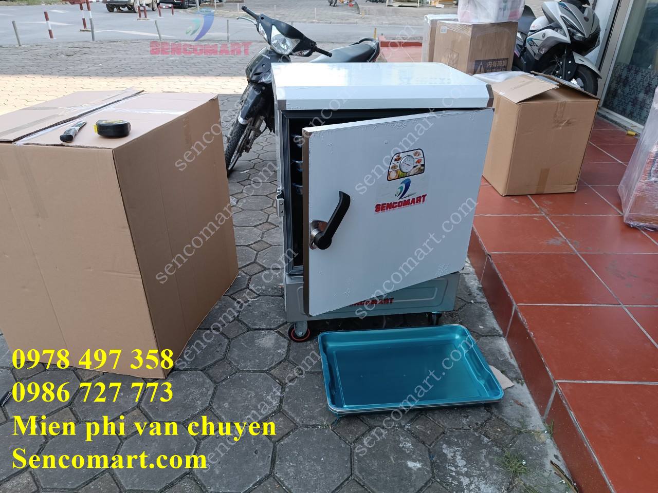 Sale tủ cơm chạy điện tại sencomart, 6 khay có chế độ tự động cấp nước