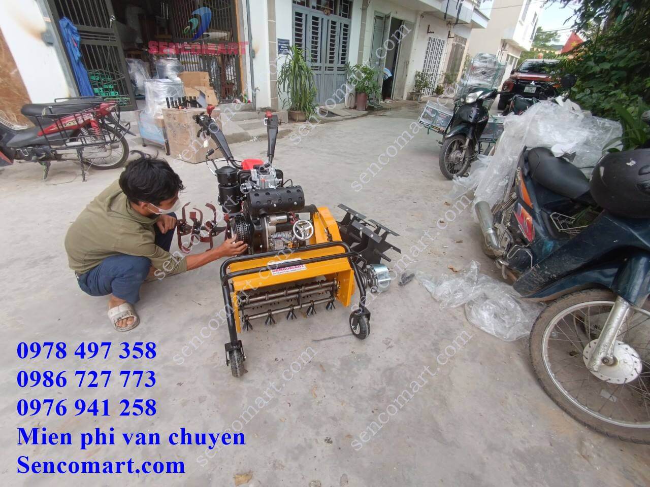 Máy phát cỏ trục băm, động cơ dầu 9HP cỡ lớn