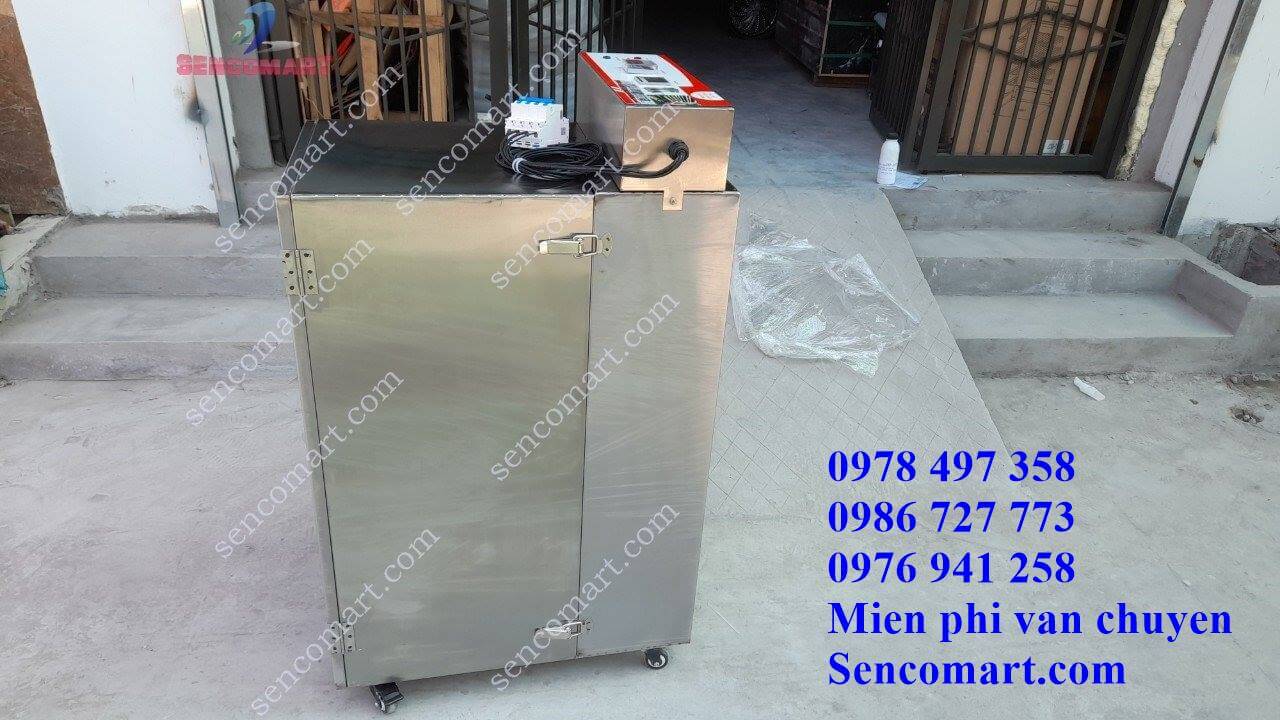 Máy sấy thực phẩm sản xuất tại Sencomart dùng điện 3 pha, 20 khay inox khối lượng sấy 1 lần rất lớn