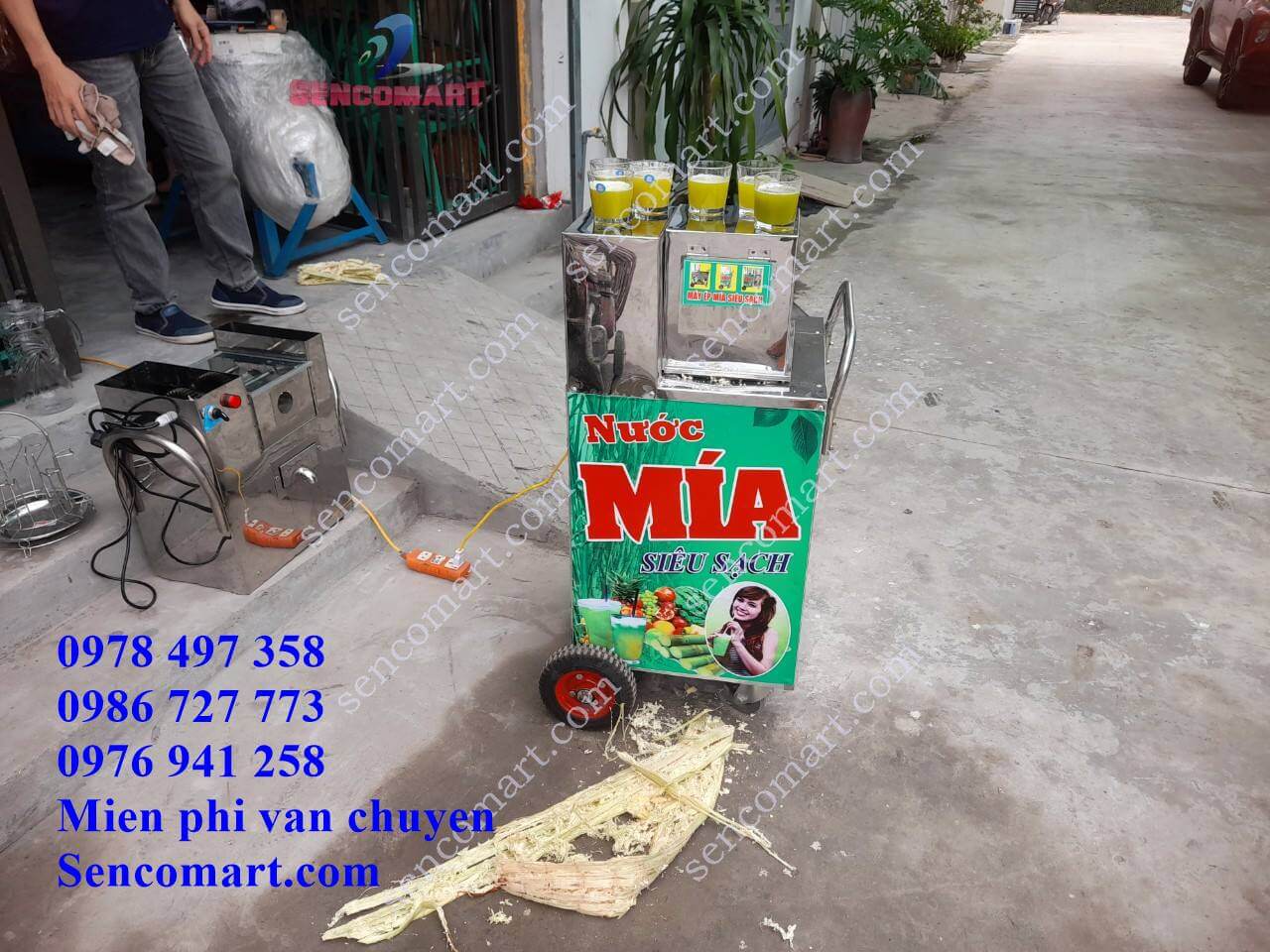 Máy ép nước mía cao cấp lô inox, có bánh xe đẩy