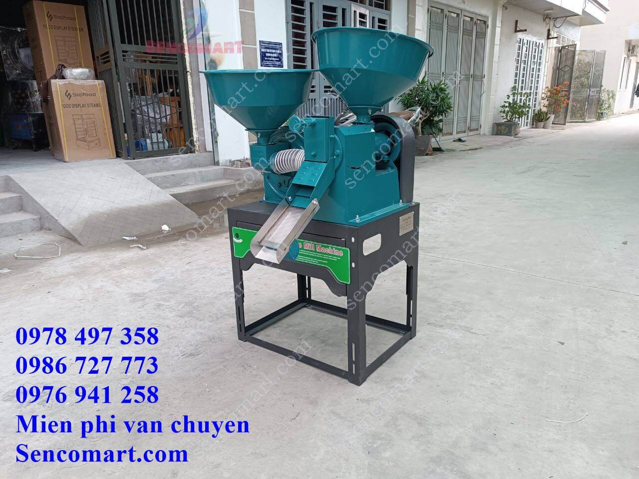 Máy xay lúa mini gia đình, dùng điện 220V. Công nghệ mới vừa xát gạo vừa hút trấu và cám tự nghiền