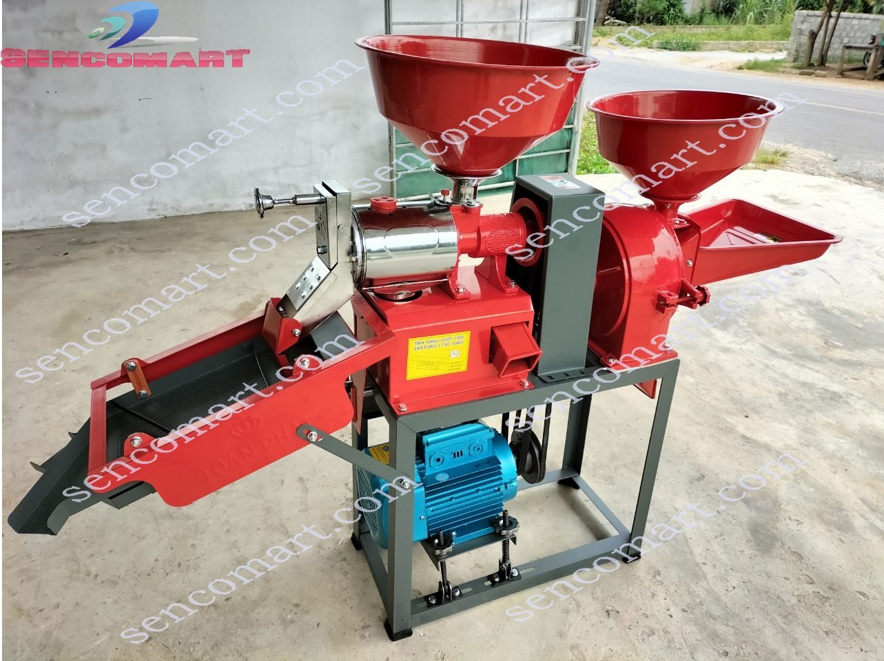 Máy Xát Lúa Nghiền Bột TF555 Lọc Sạn Đỏ 3 Cấp Có Công Tắc Đảo Chiều