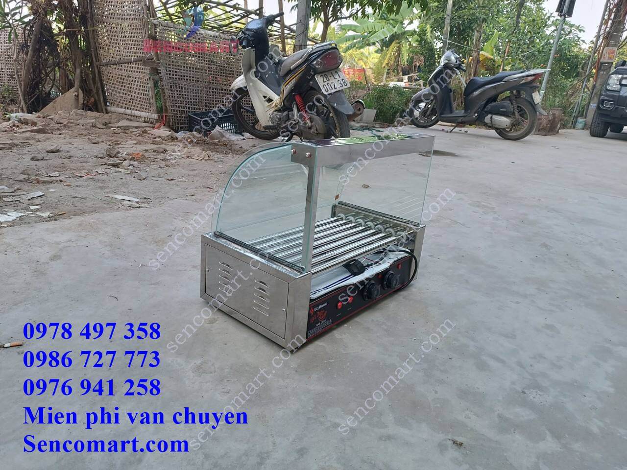 Tủ nướng xúc xích tự động kính cong full inox Sencomart