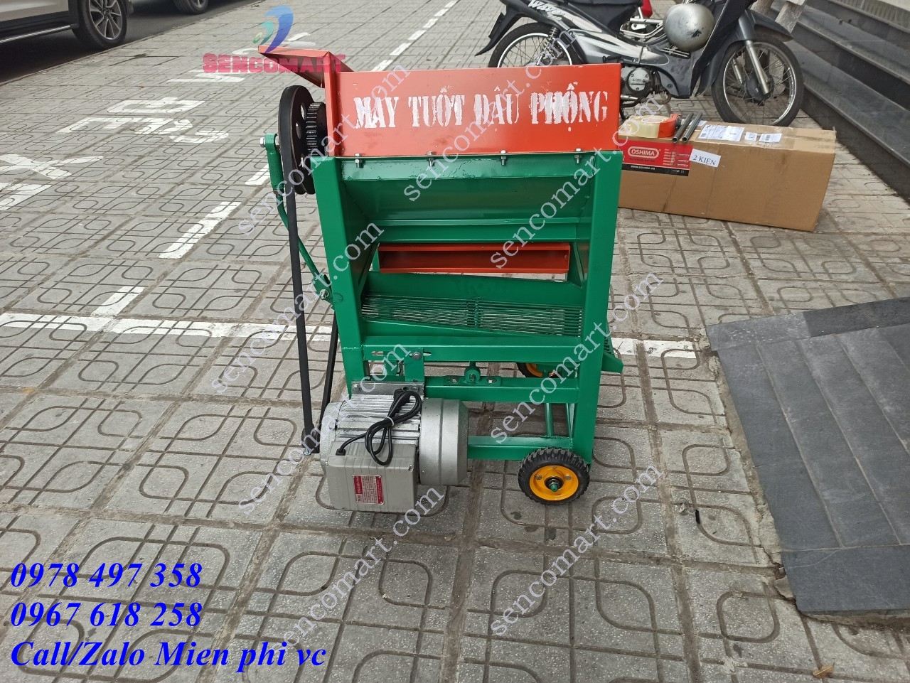 Máy tuốt lạc, Máy tuốt đậu phộng có thêm bánh xe đẩy tay