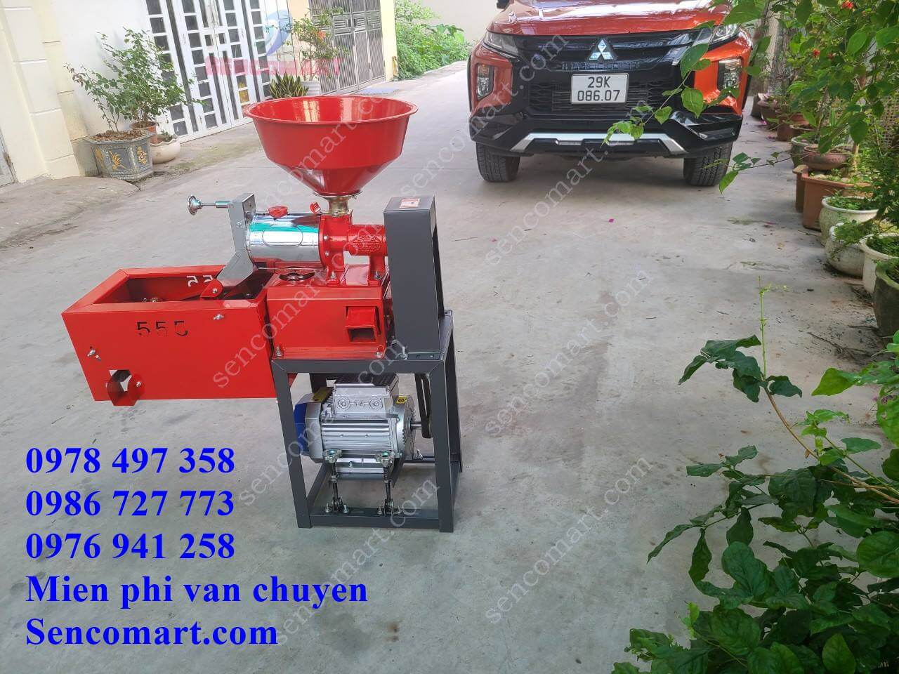 Máy xát gạo đa năng gia đình TF 555 đỏ có lọc sạn hộp