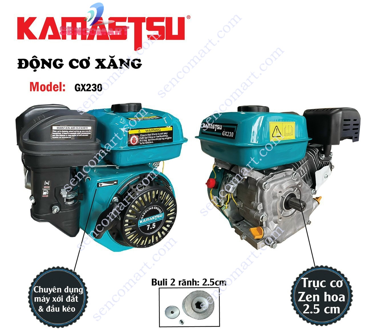 Động Cơ Xăng Kamastsu GX230 7.5Hp buly Zen hoa