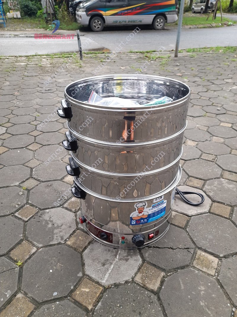 NỒI HẤP BÁNH BAO BẰNG ĐIỆN INOX 304 3 TẦNG 52CM CAO CẤP