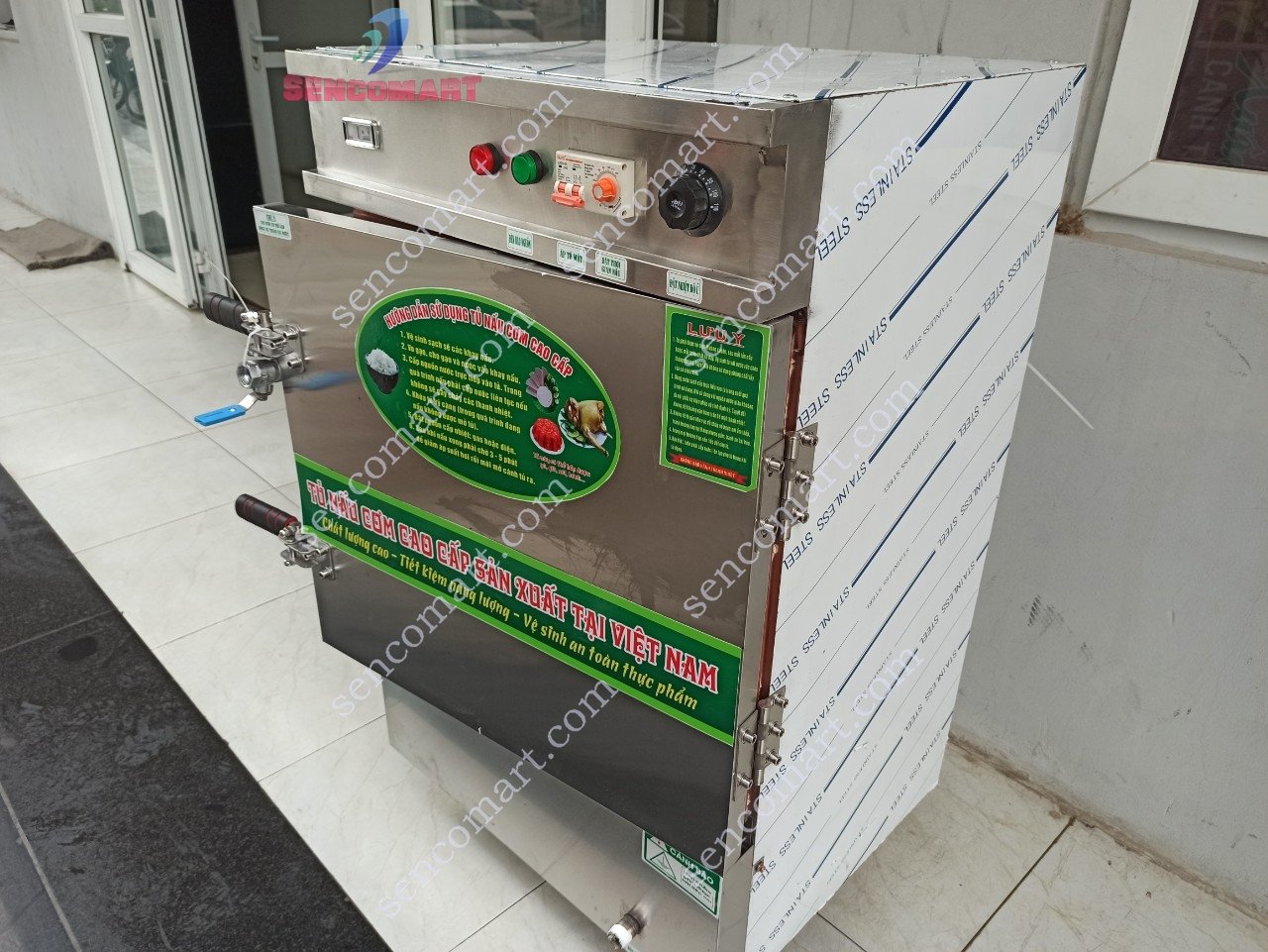 Tủ Nấu Cơm Bằng Điện Và Gas 8 Khay Nấu 40kg Gạo