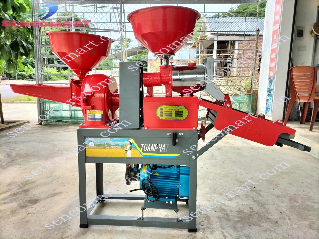 Máy Xát Lúa Nghiền Bột TF555 Lọc Sạn Đỏ 3 Cấp Có Công Tắc Đảo Chiều