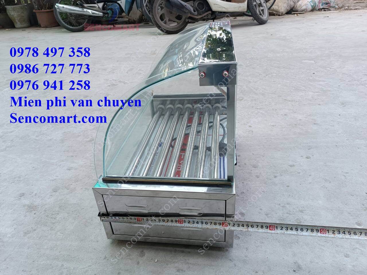 Máy nướng xúc xích inox kính cong, lô mới bền đẹp giá rẻ tại Sencomart