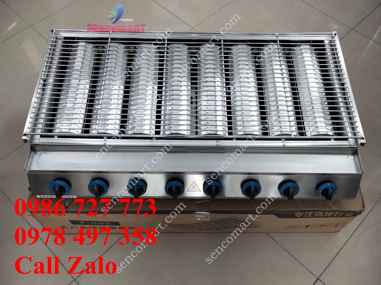 Bếp Nướng Không Khói 8 Họng To Inox 100% ( Nướng Hàu, Thịt, Xúc Xích...SENCO8T)