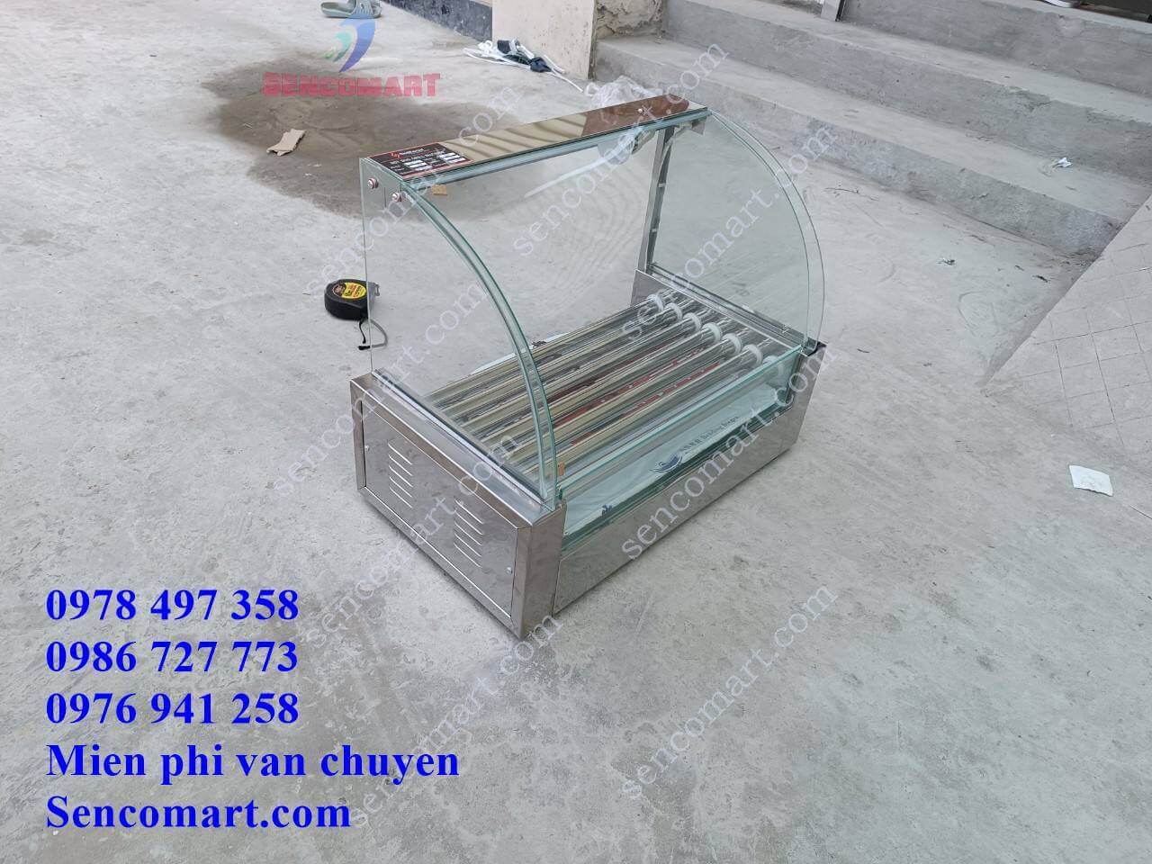 Tủ nướng xúc xích tự động kính cong full inox Sencomart