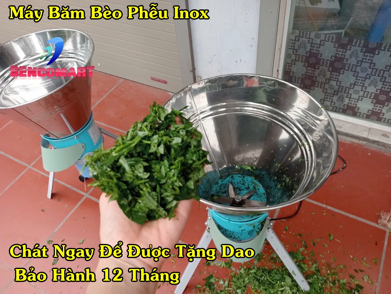 Sale tháng 5, Máy nghiền rau, máy băm rau bèo phễu inox động cơ dây đồng