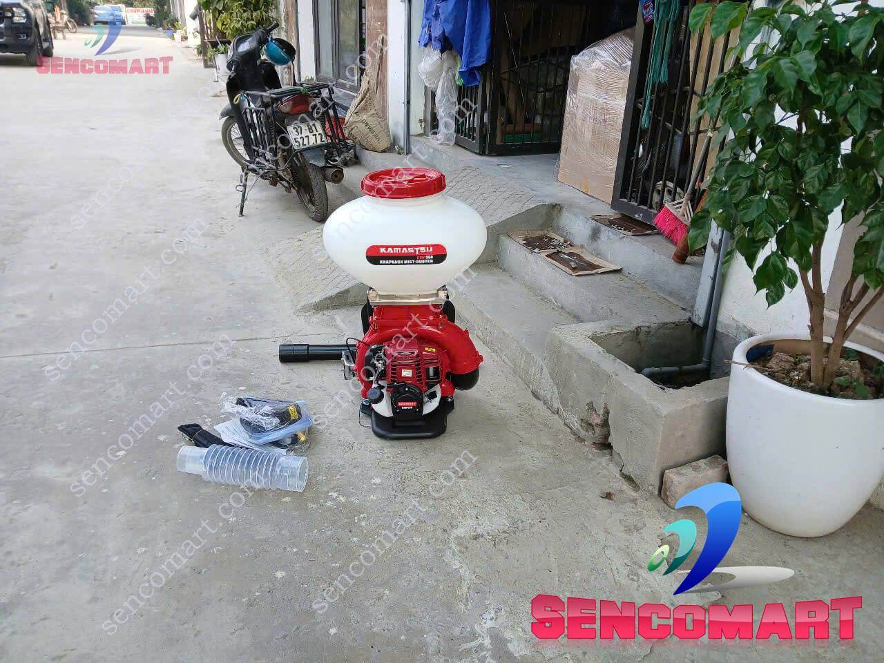 Máy xạ lúa phun vôi gieo hạt 4 thì